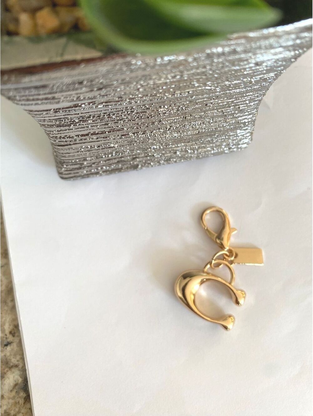 Gold Tone Letter C Charm Keychain